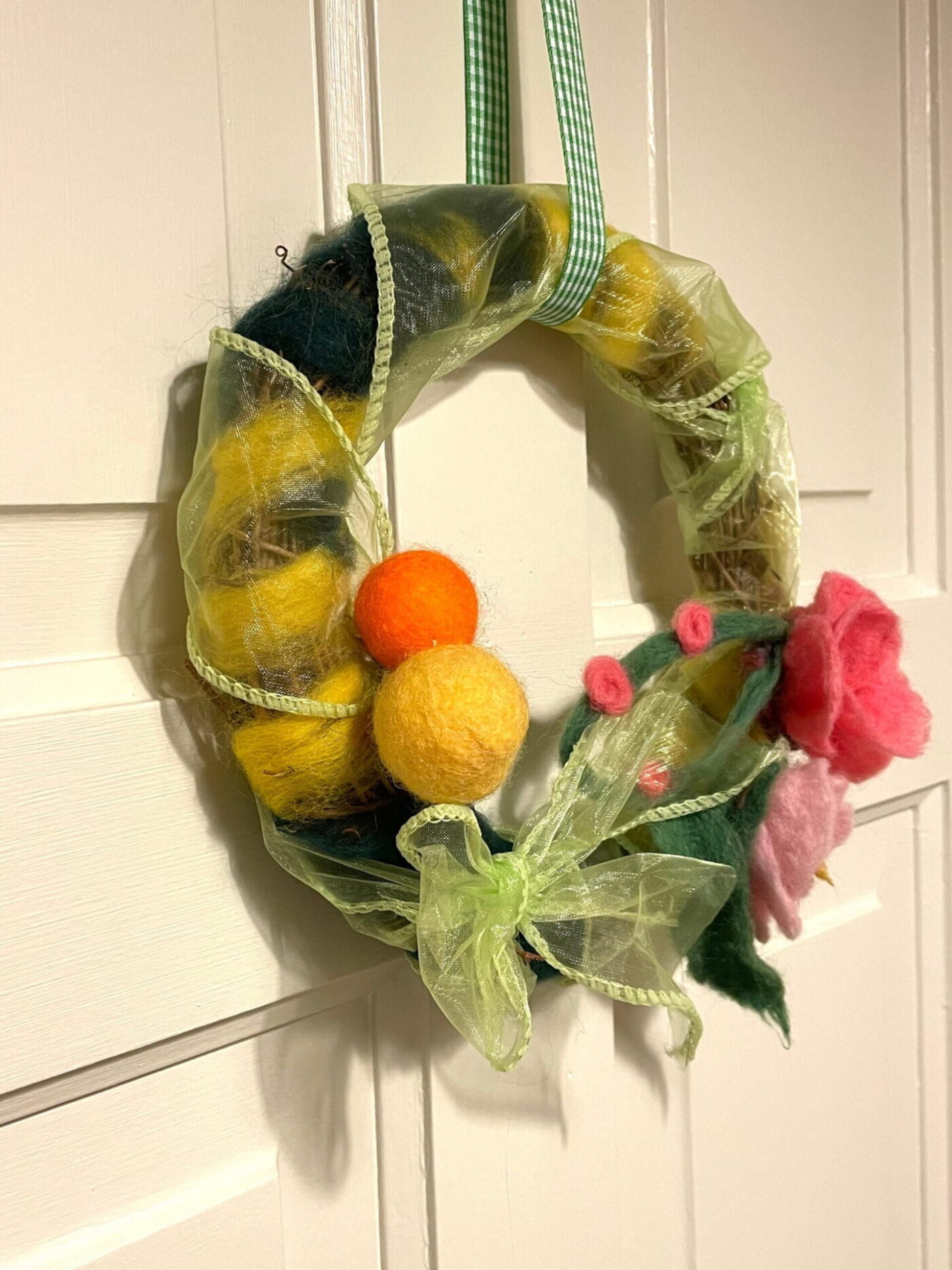 Wool Felted Spring Wreath — in use