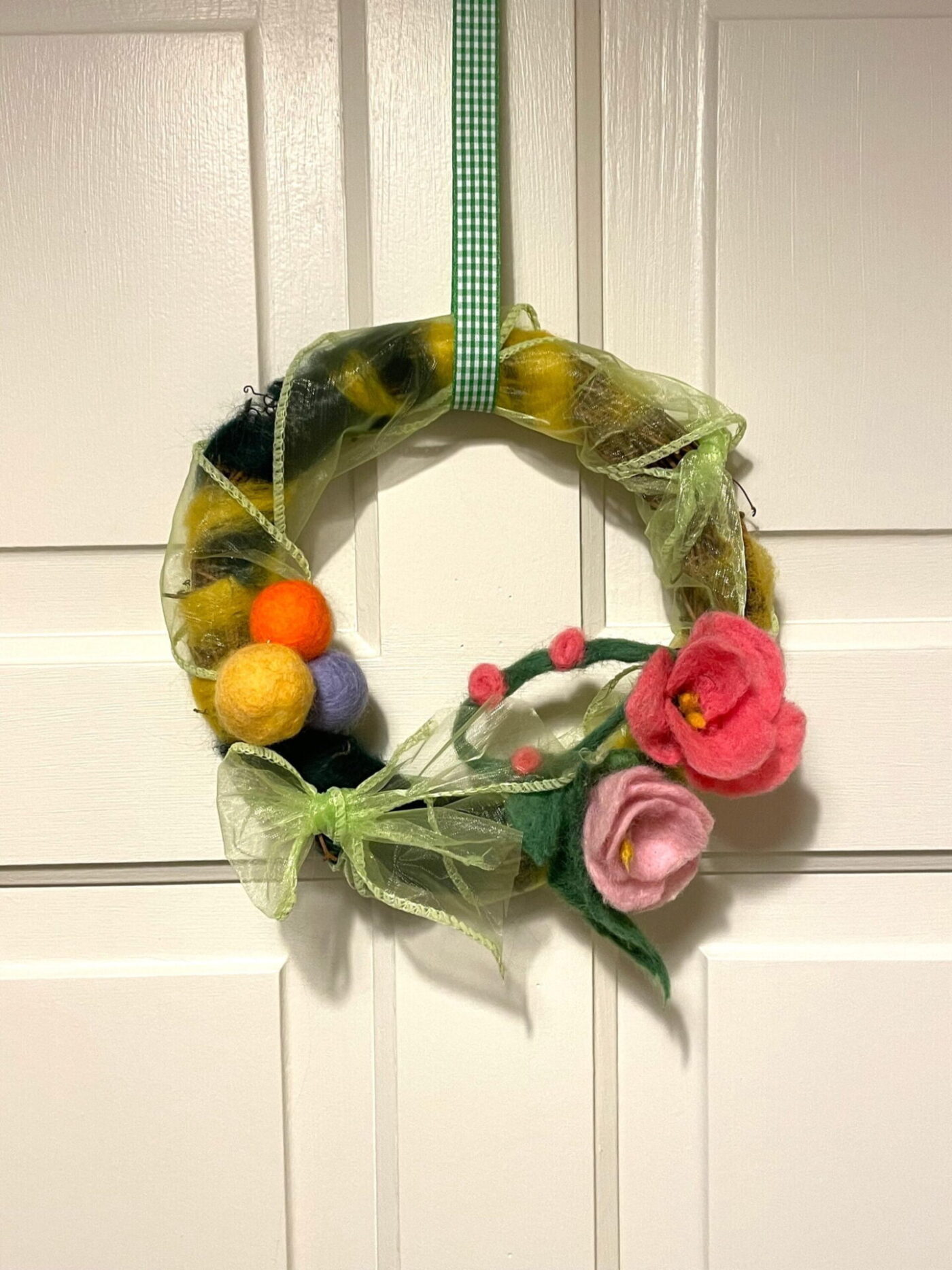 Wool Felted Spring Wreath — detail view