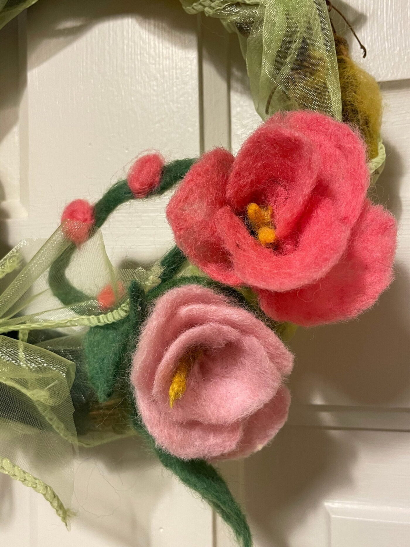 Wool Felted Spring Wreath — side view