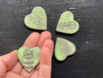 Pastel green medium sized Ceramic love heart magnets set with flower print / Garden lovers fridge magnets/ set of 4 magnets