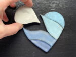 Blue and white heart shaped magnet set / Ceramic mosaic heart fridge magnets/ set of 5 magnets