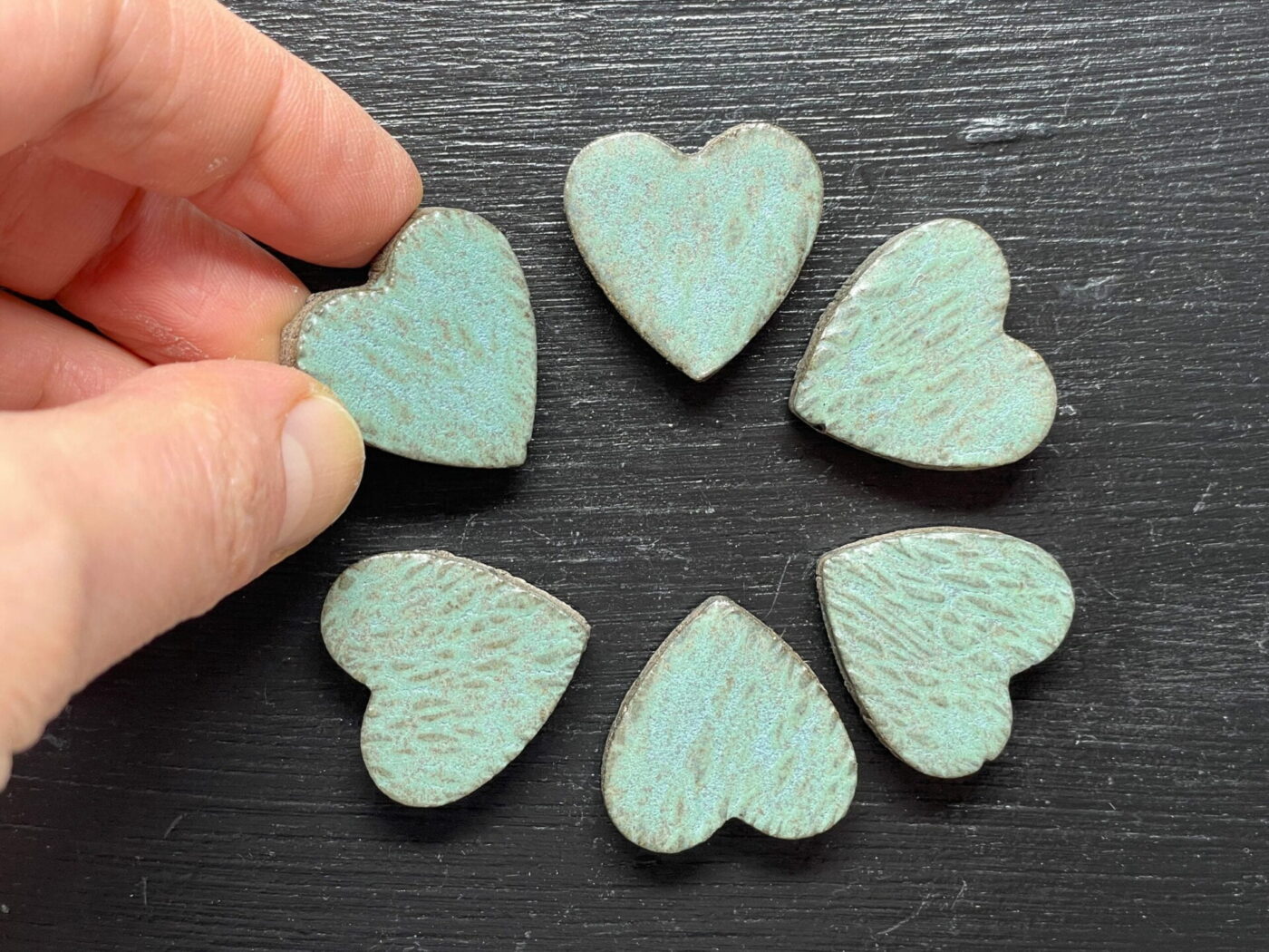Turquoise & Grey Mini Heart Ceramic Magnet Set