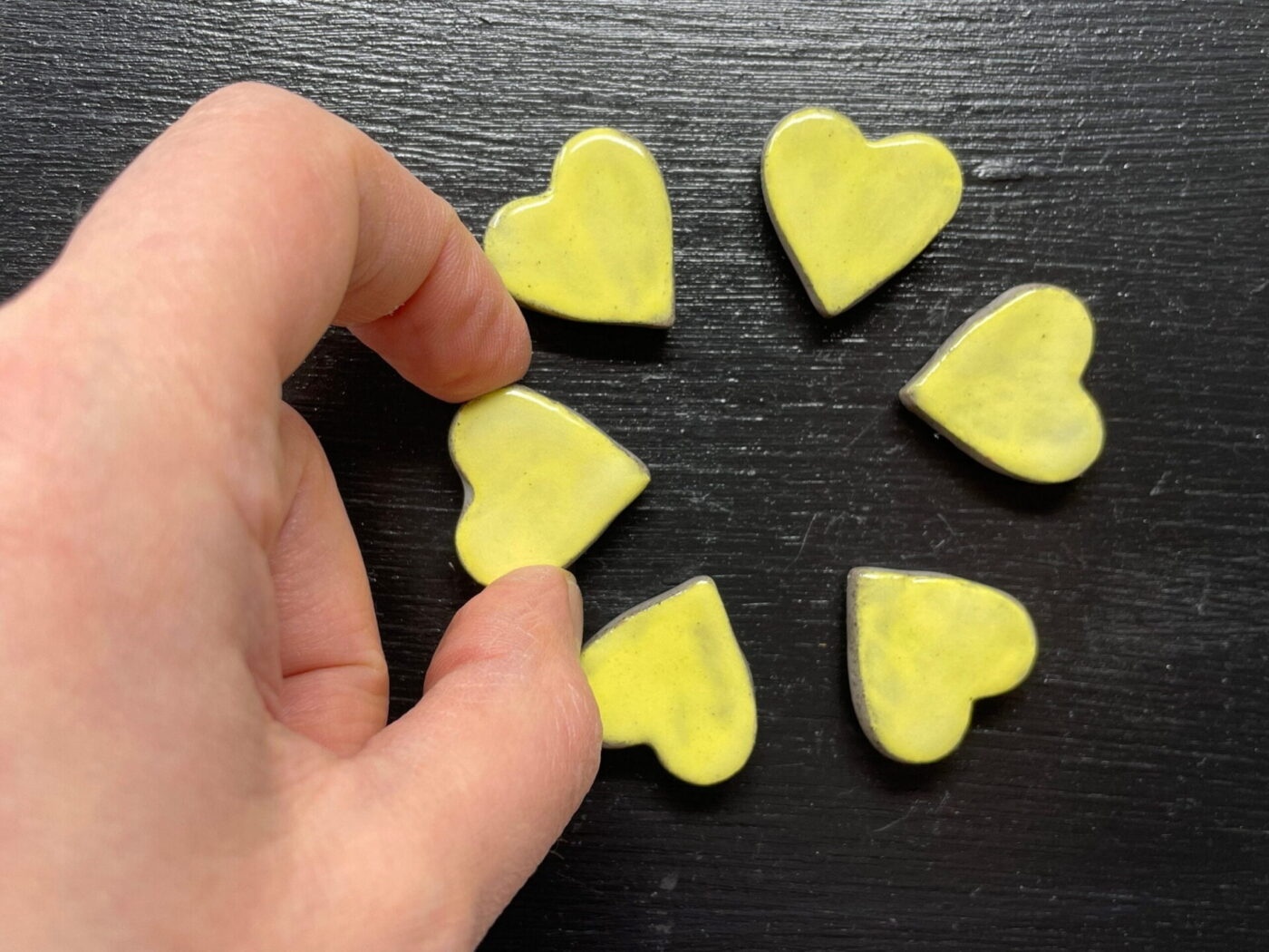 Pastel Yellow Ceramic Heart Magnets — Set of 6 — alternate angle