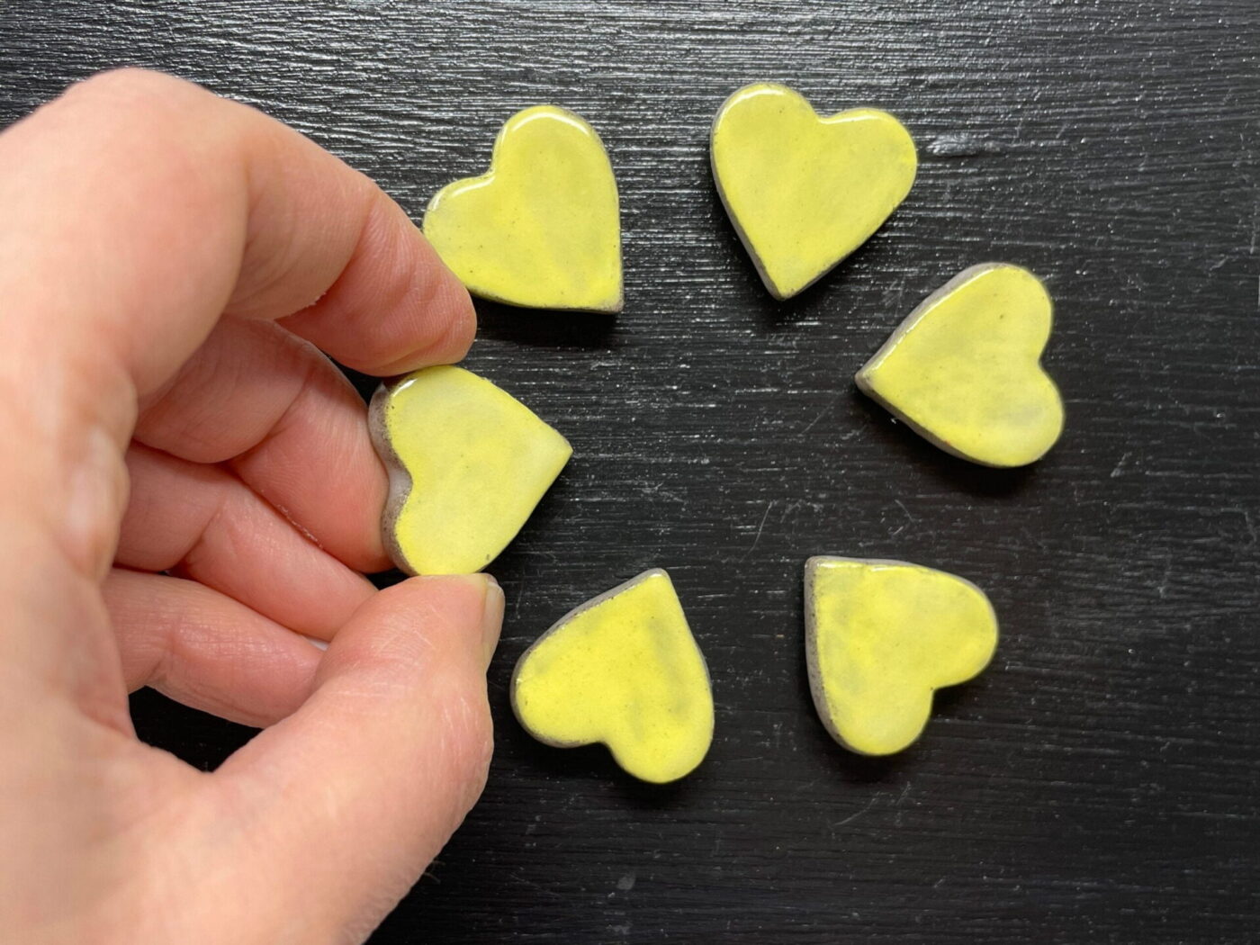 Pastel Yellow Ceramic Heart Magnets — Set of 6