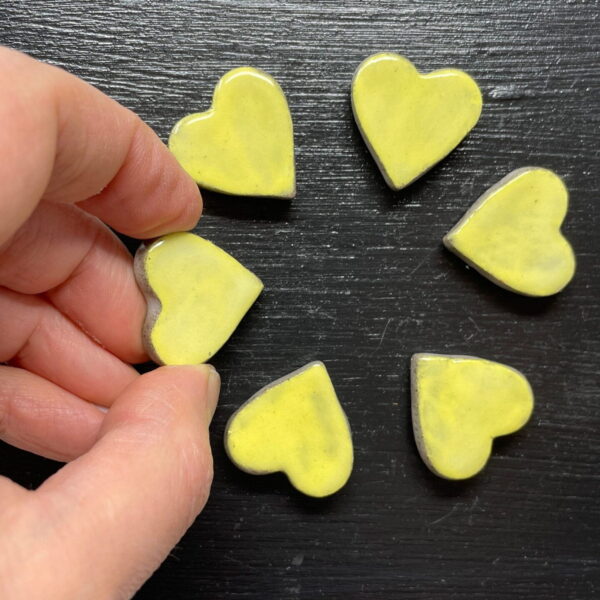 Small Ceramic love heart magnets set / Valentine’s love heart shaped fridge magnets/ set of 6 pastel yellow heart magnets
