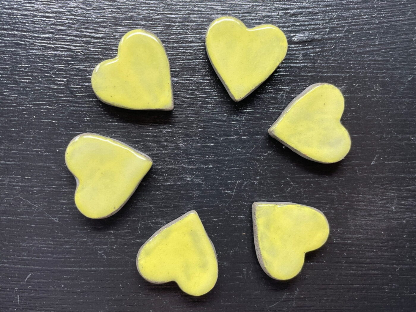 Pastel Yellow Ceramic Heart Magnets — Set of 6 — back view