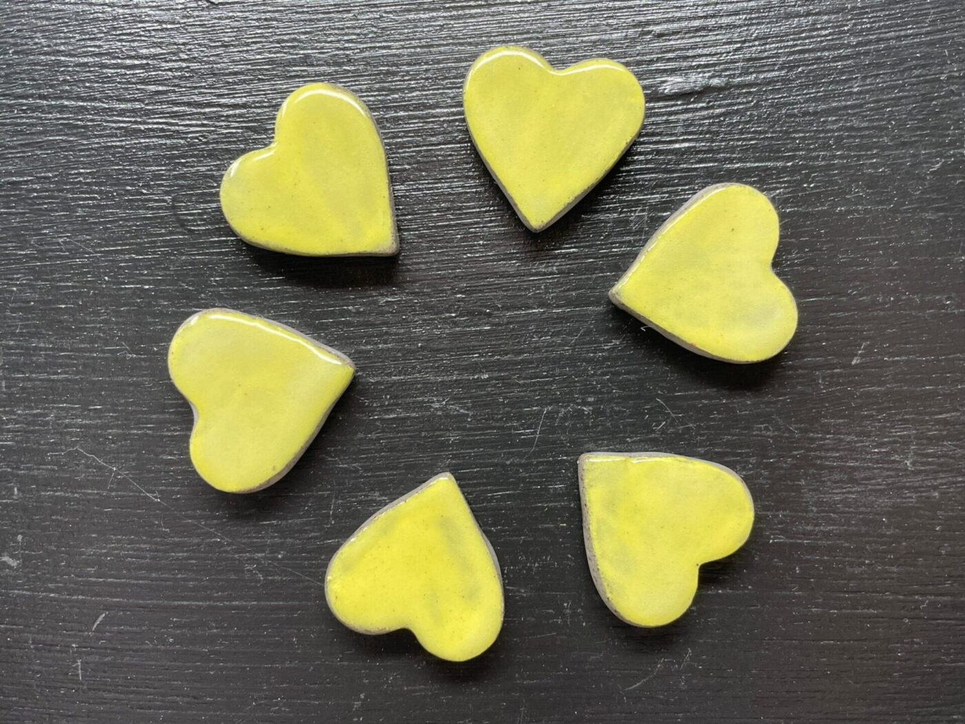 Pastel Yellow Ceramic Heart Magnets — Set of 6 — styling detail