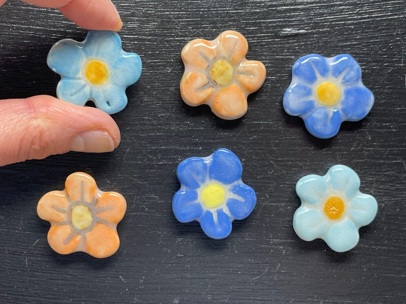 Blue & Orange Flower Ceramic Magnet Set