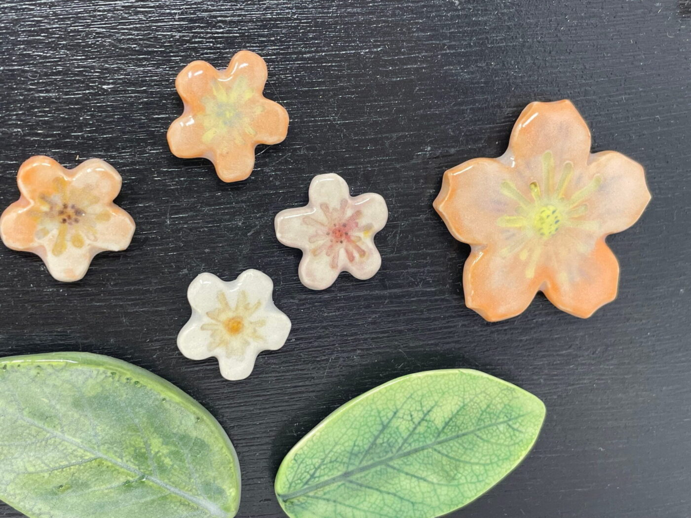 Peach Flower Ceramic Magnet Set of 7 — back view