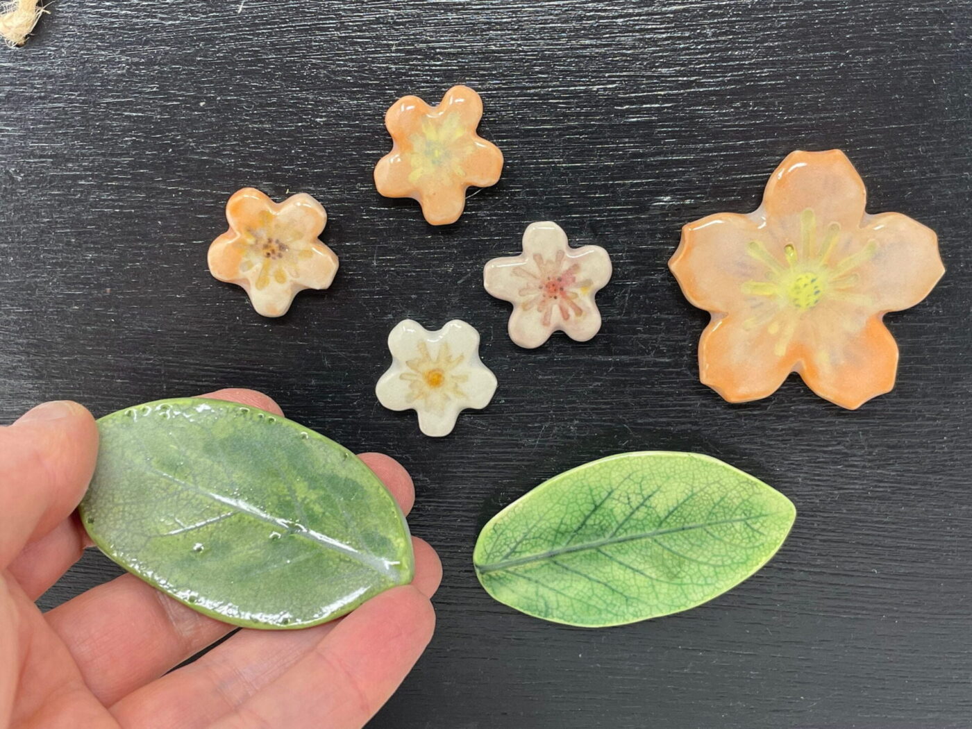 Peach Flower Ceramic Magnet Set of 7 — detail view