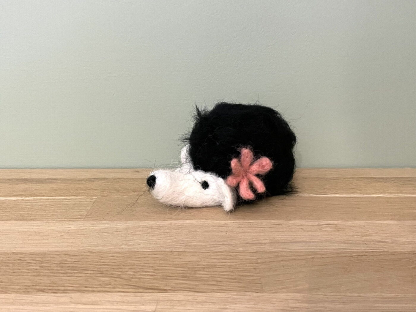 Fuzzy Wool Felted Hedgehog Ornament — top view