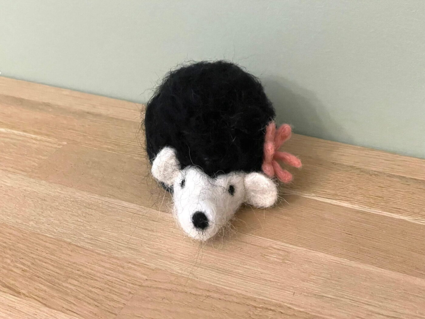 Fuzzy Wool Felted Hedgehog Ornament — in use