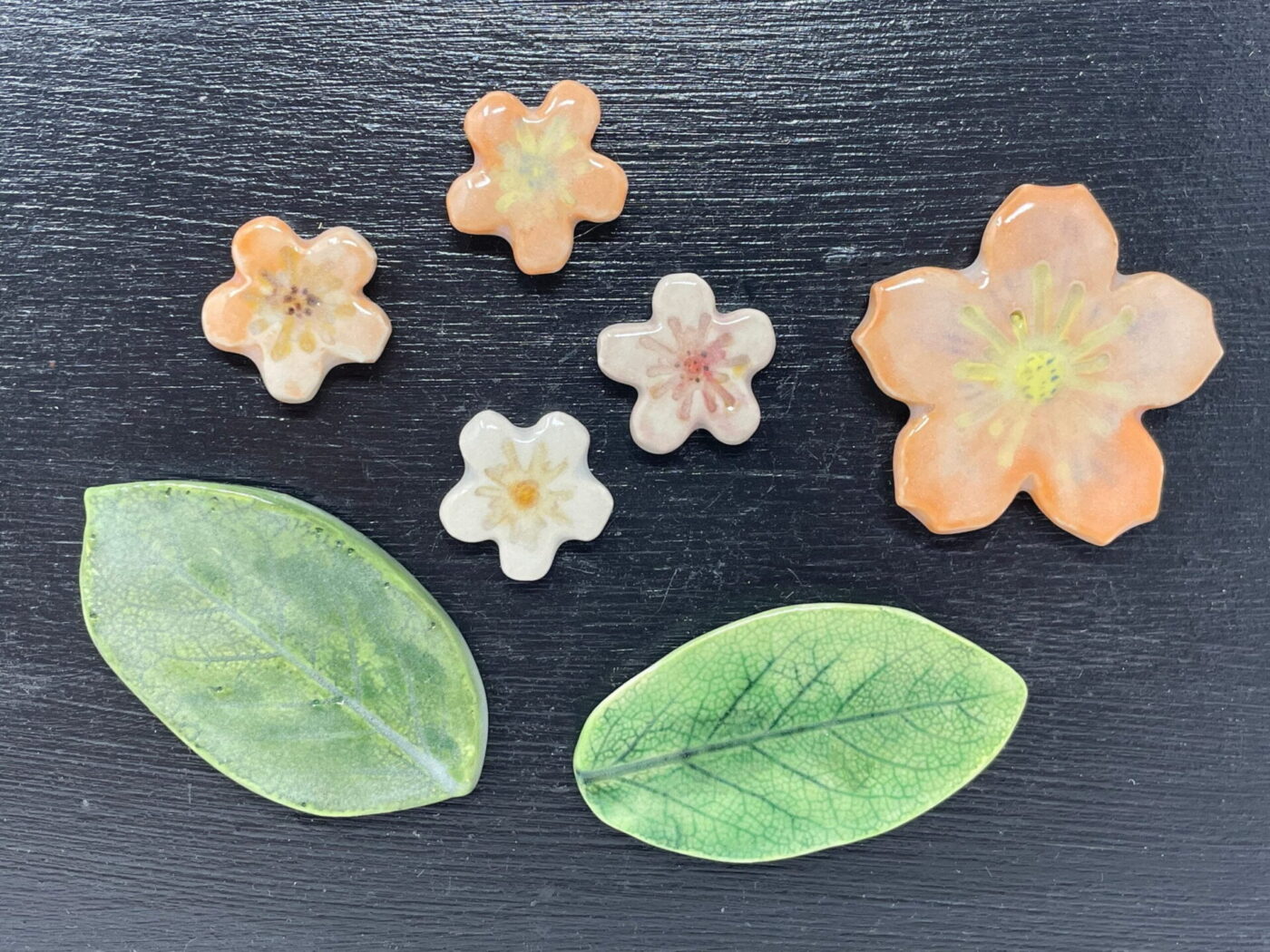 Peach Flower Ceramic Magnet Set of 7 — alternate angle