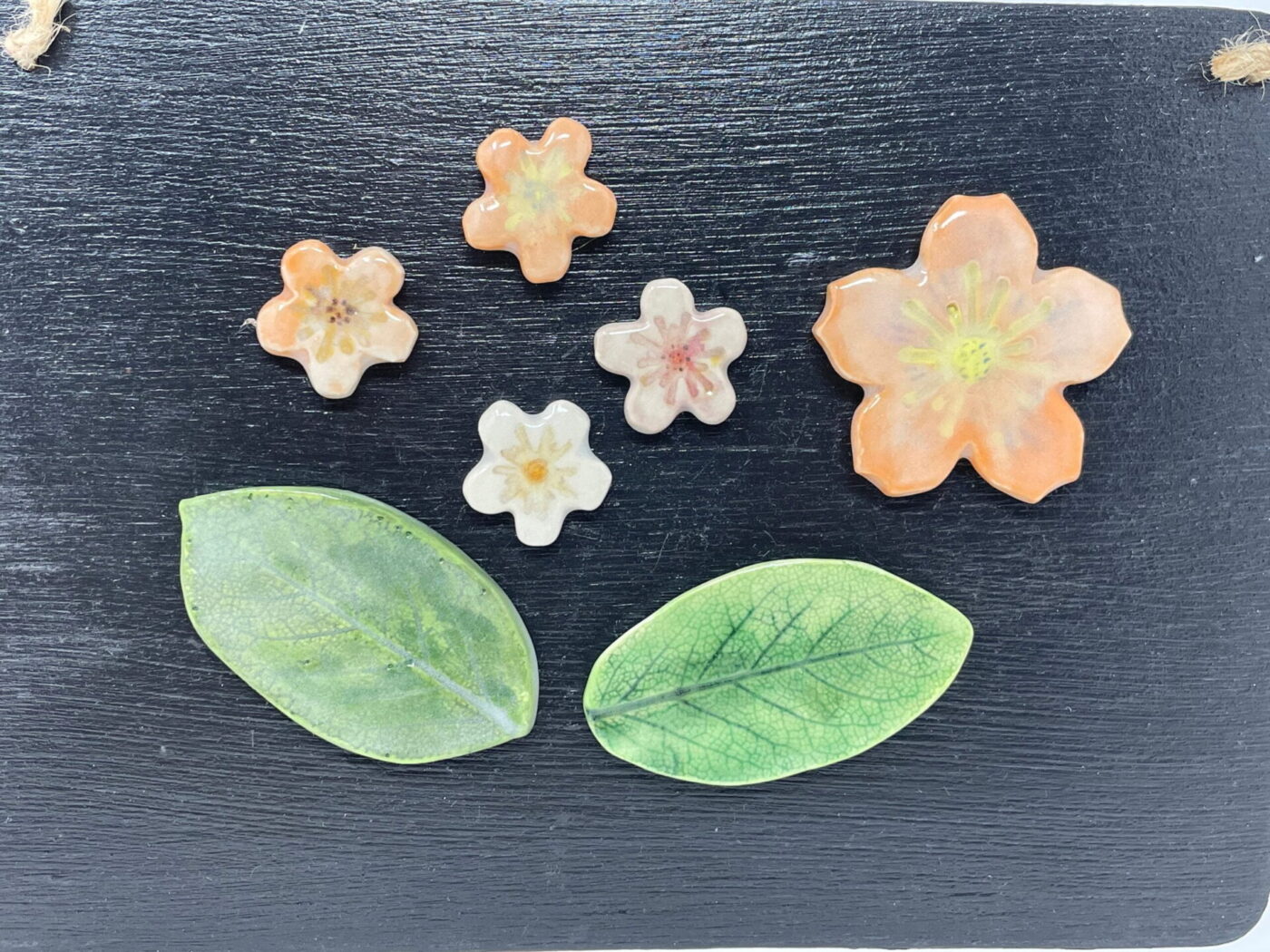 Peach Flower Ceramic Magnet Set of 7 — in use