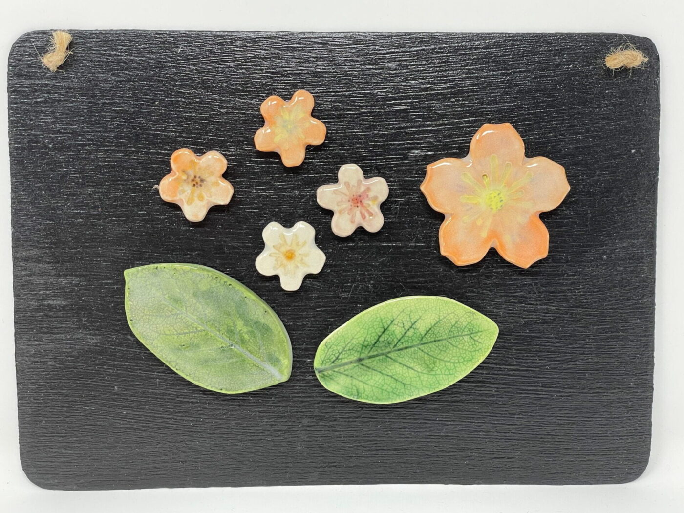 Peach Flower Ceramic Magnet Set of 7 — top view