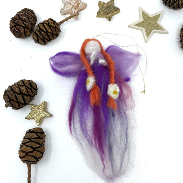 Handmade purple wool felted Fairy hanging decoration / Fairy Francesca with ginger braided hair / Waldorf Christmas ornament