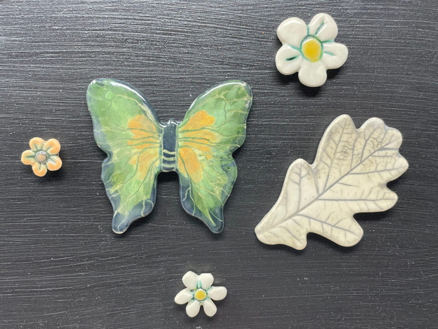 Green Butterfly & Oak Leaf Magnet Set