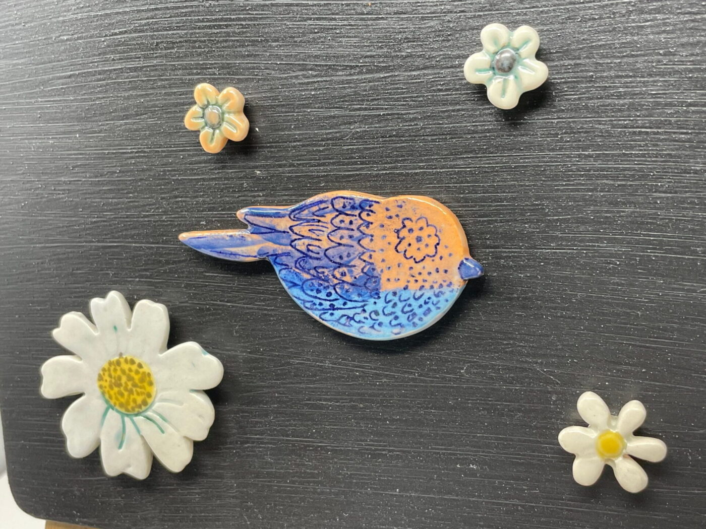 Ceramic Bird & Flowers Magnet Set — back view