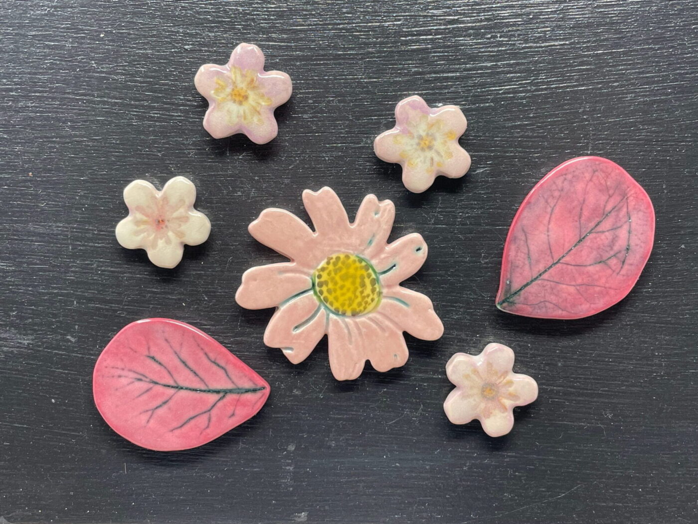 Purple & Pink Ceramic Flower Magnet Set — styling detail