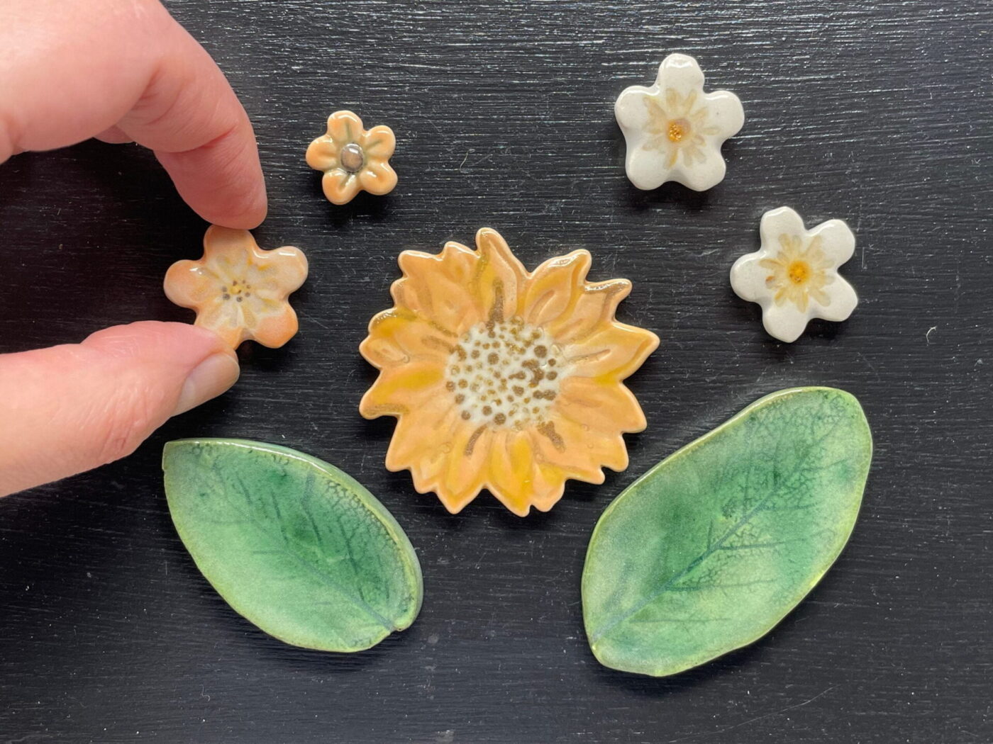 Orange & White Flower Ceramic Magnet Set