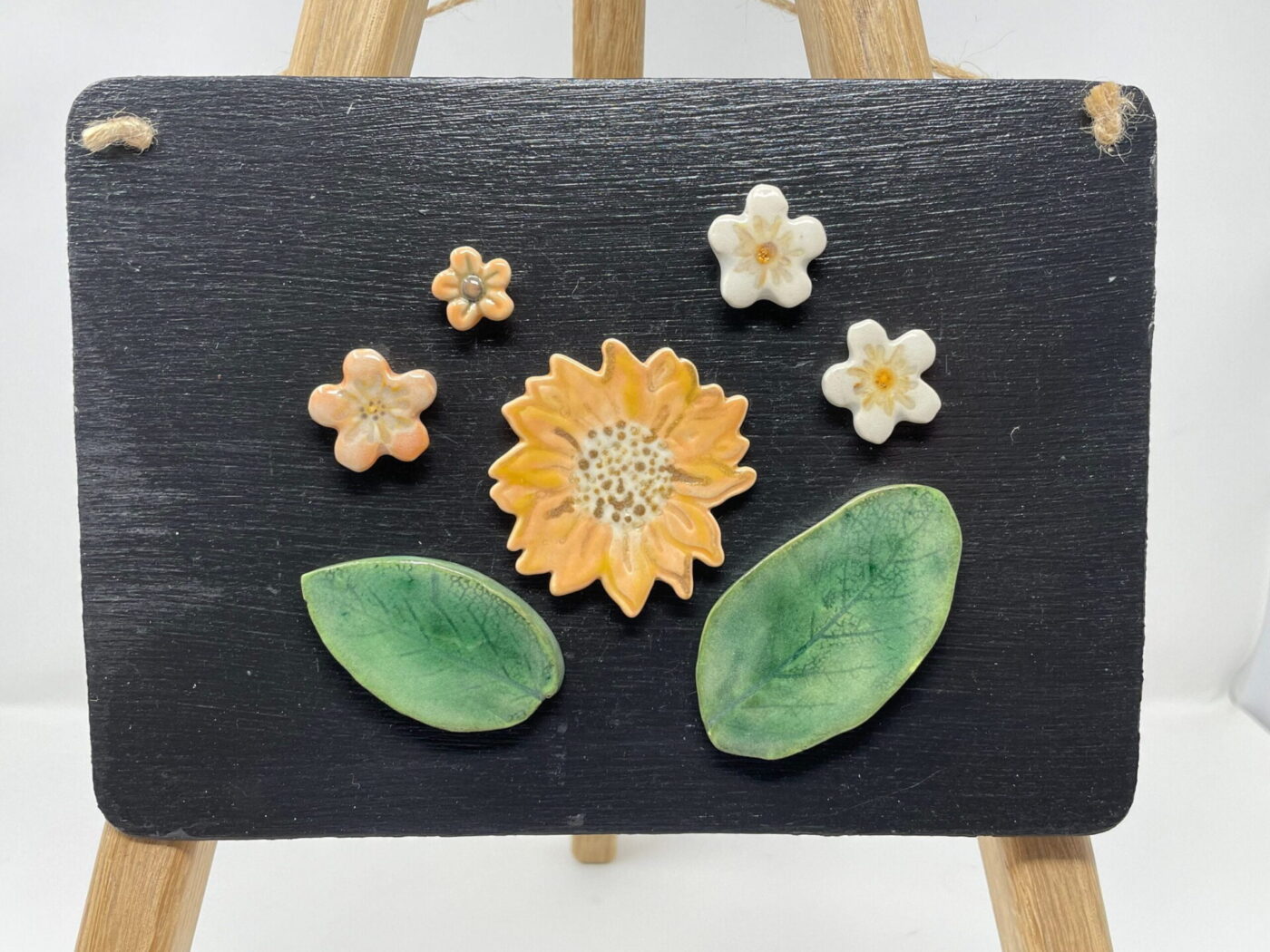 Orange & White Flower Ceramic Magnet Set — in use