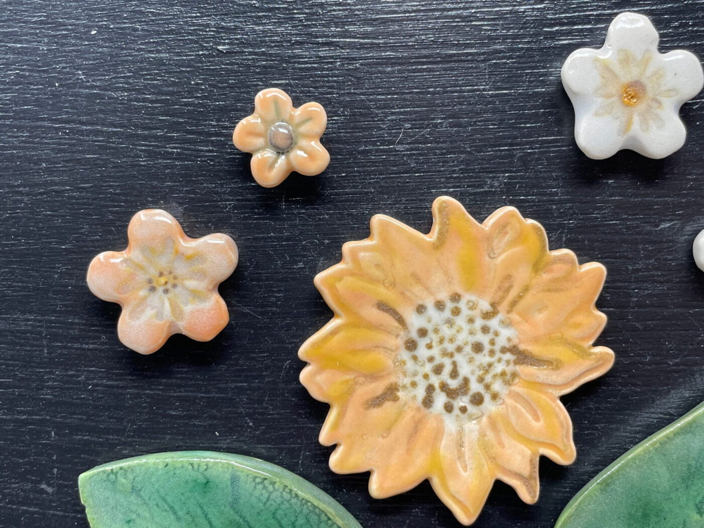 Orange & White Flower Ceramic Magnet Set — side view