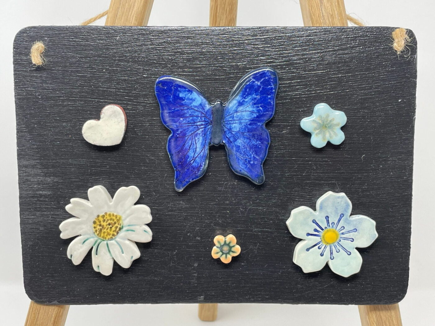 Cobalt Butterfly Magnet Set — Blue, Orange & White Flowers — top view