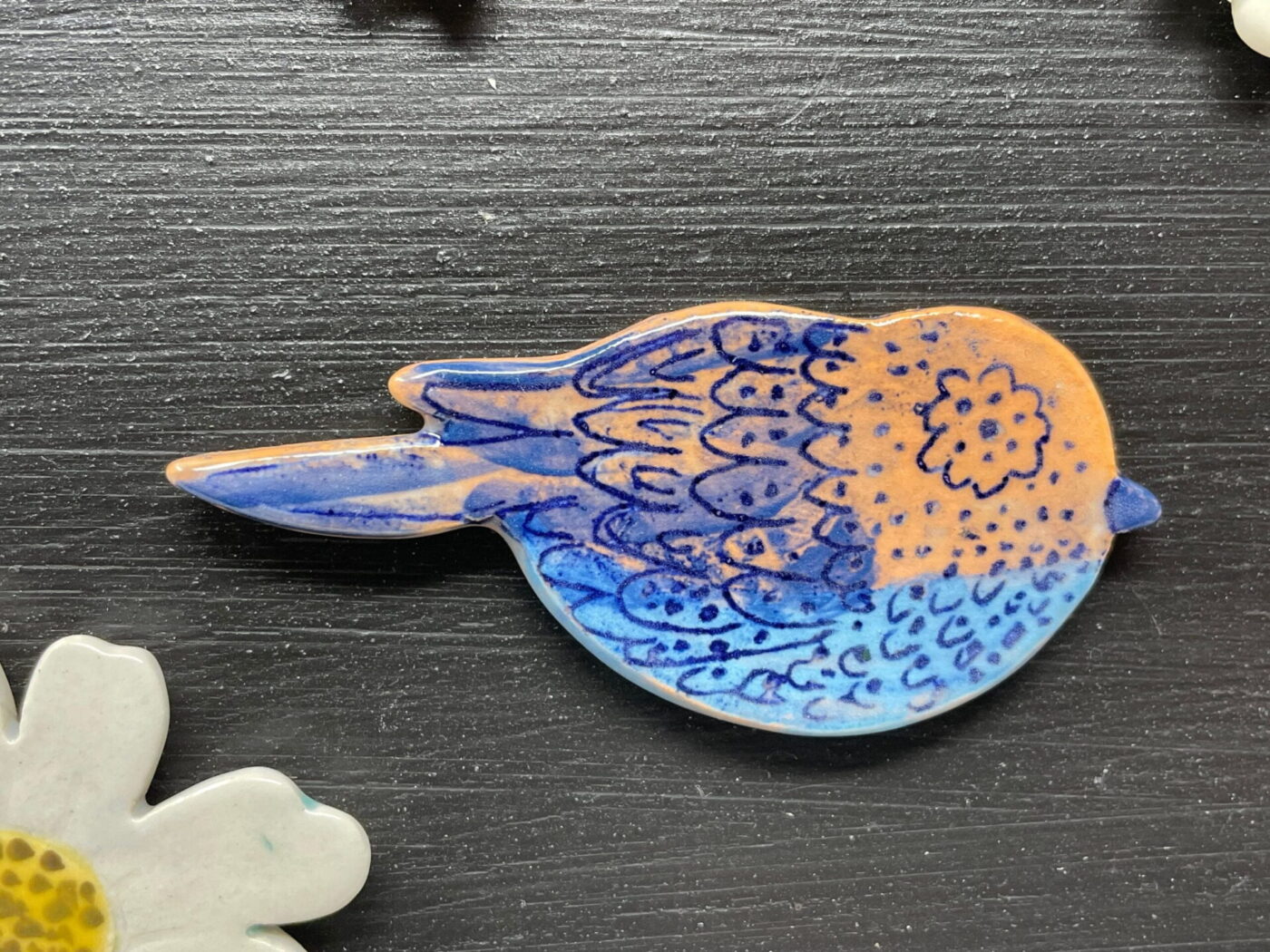 Ceramic Bird & Flowers Magnet Set — in use