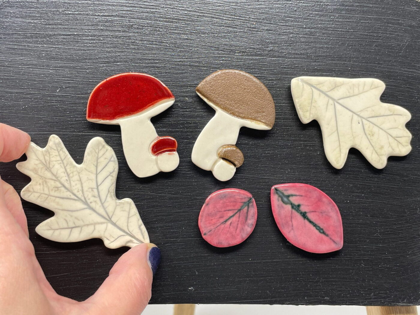 Mushrooms & Autumn Leaves Magnet Set — close-up