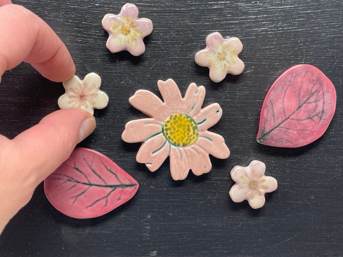 Purple & Pink Ceramic Flower Magnet Set — alternate angle