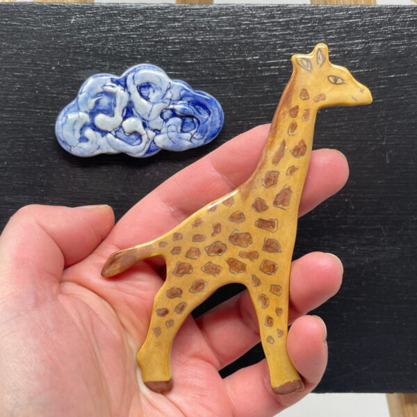 Giraffe and cloud handmade ceramic fridge magnets set / handmade giraffa pottery magnet