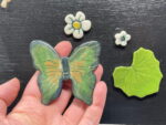 Handmade ceramic Green Butterfly and flowers in a set / Garden lovers fridge magnets/ set of 5 magnets