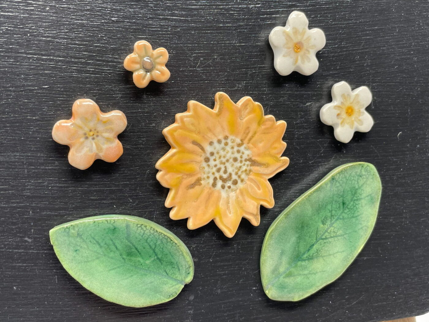 Orange & White Flower Ceramic Magnet Set — alternate angle