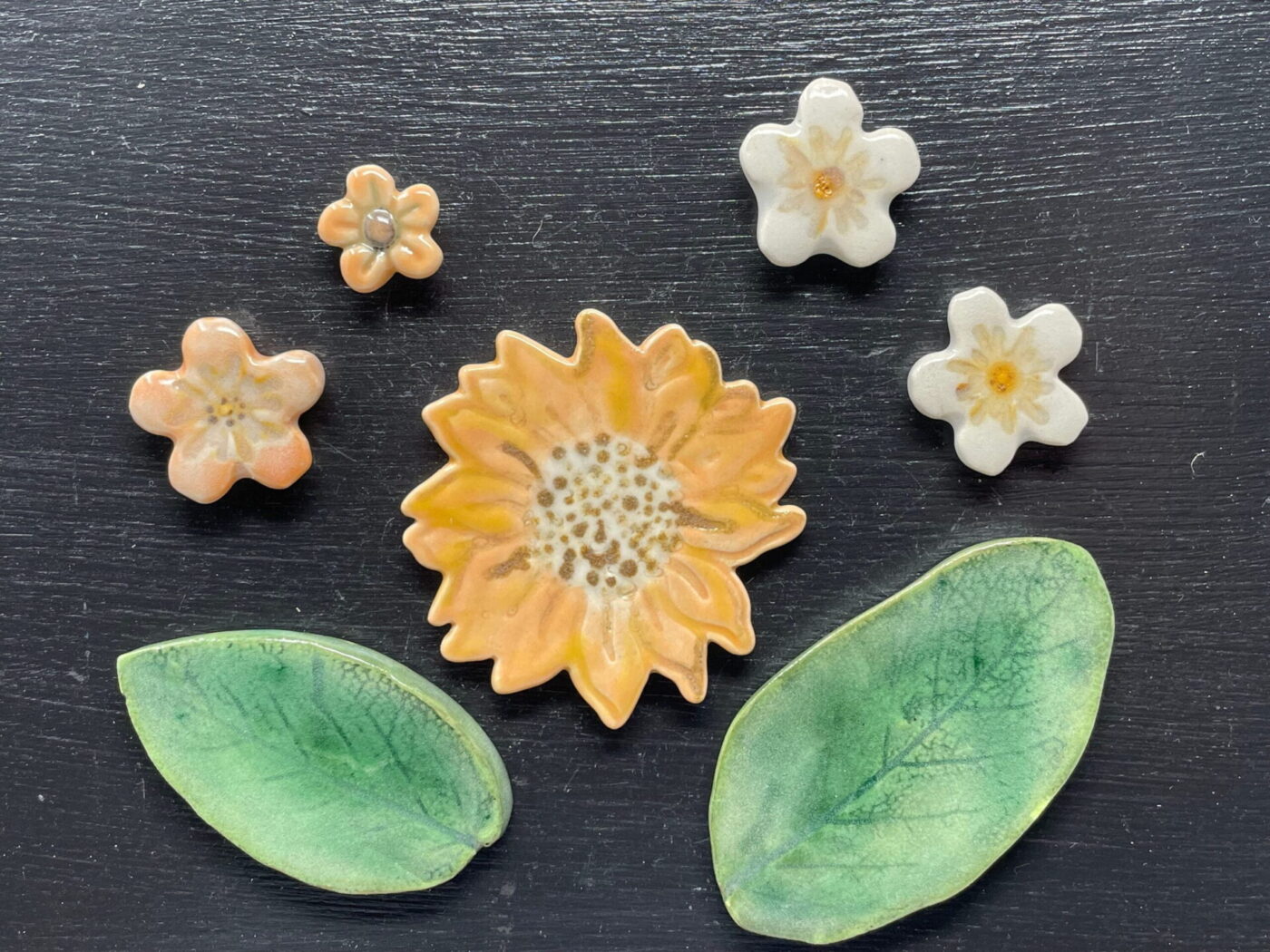 Orange & White Flower Ceramic Magnet Set — top view