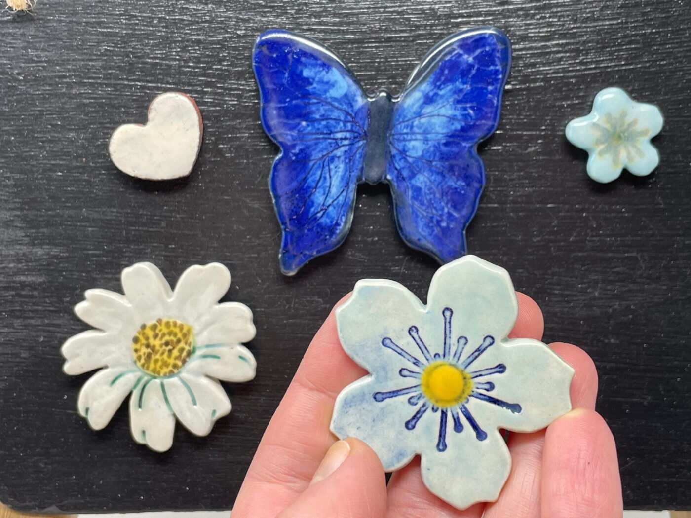 Cobalt Butterfly Magnet Set — Blue, Orange & White Flowers — alternate angle