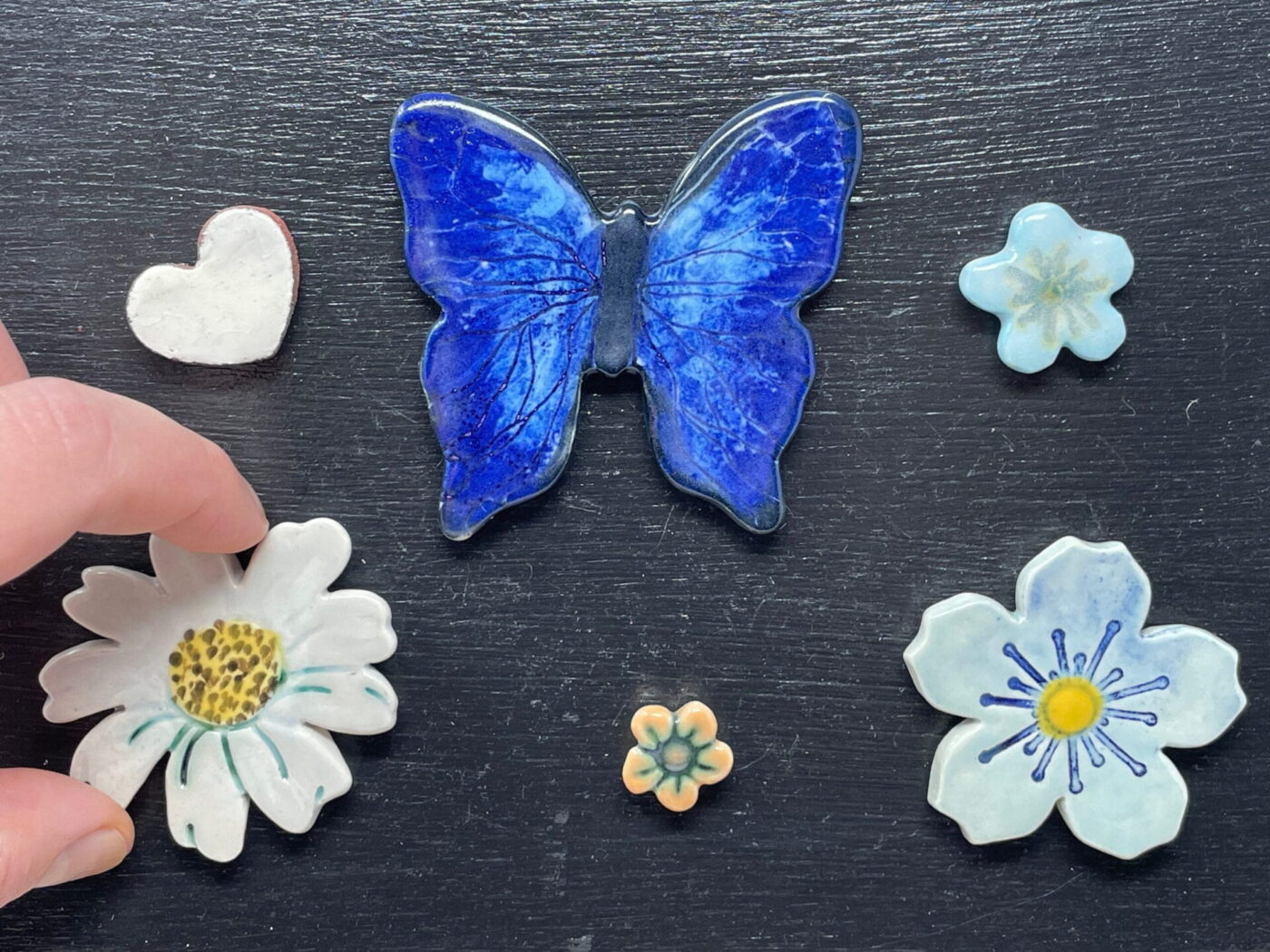 il_fullxfull.5431915459_mfcp.jpg Cobalt Butterfly Magnet Set — Blue, Orange & White Flowers