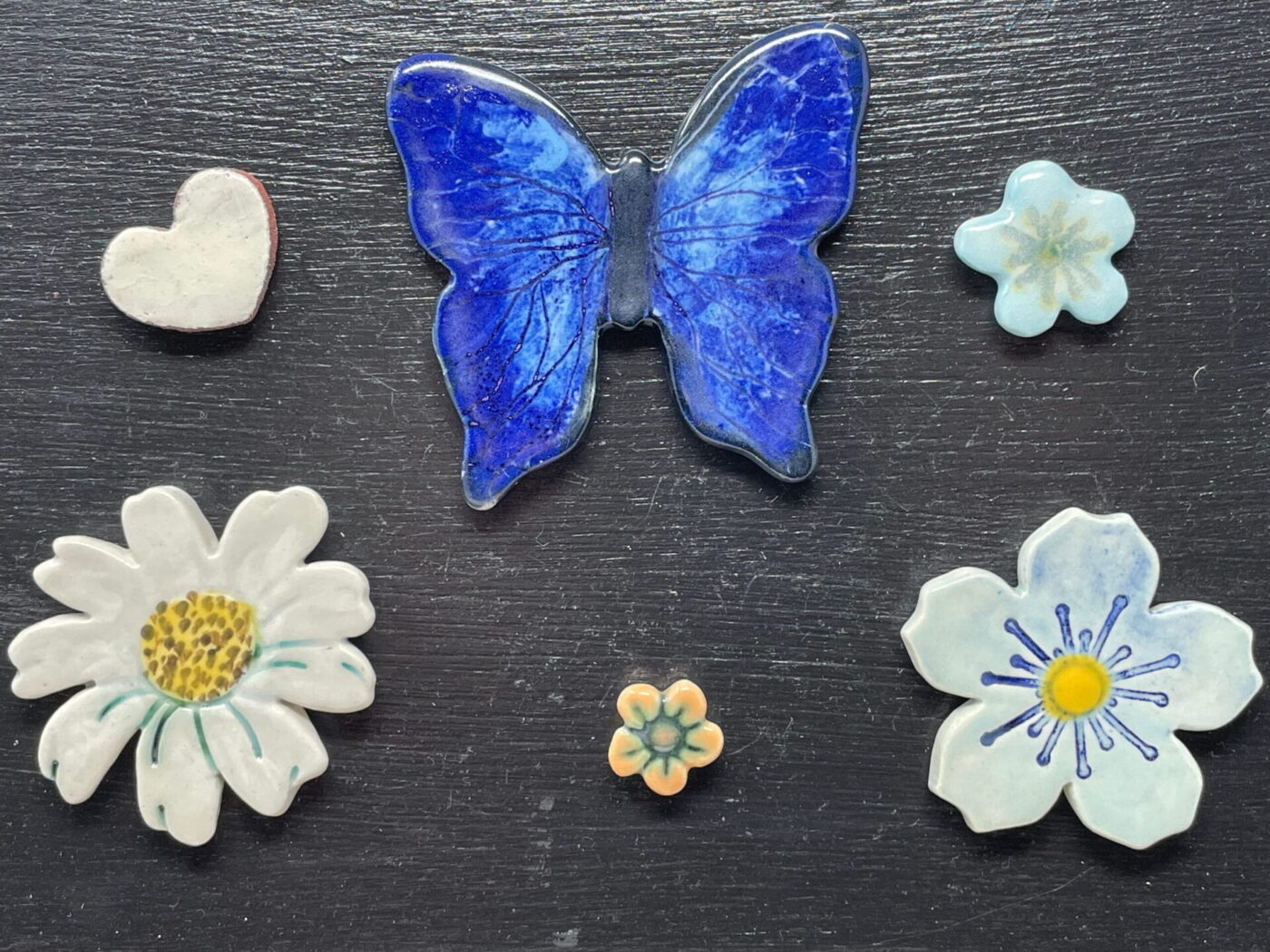Cobalt Butterfly Magnet Set — Blue, Orange & White Flowers — styling detail