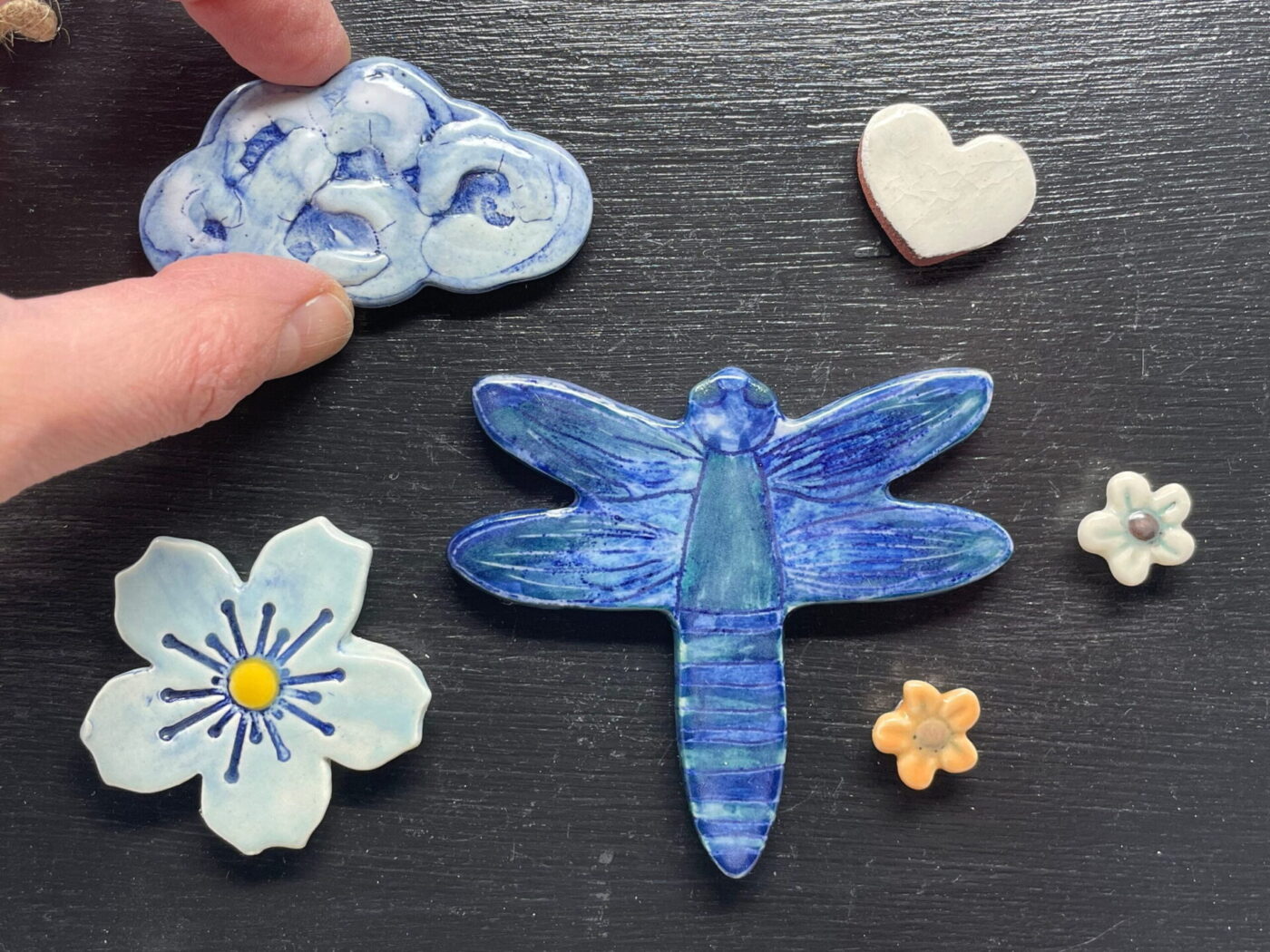 Cobalt Dragonfly Magnet Set — Orange & Blue Flowers