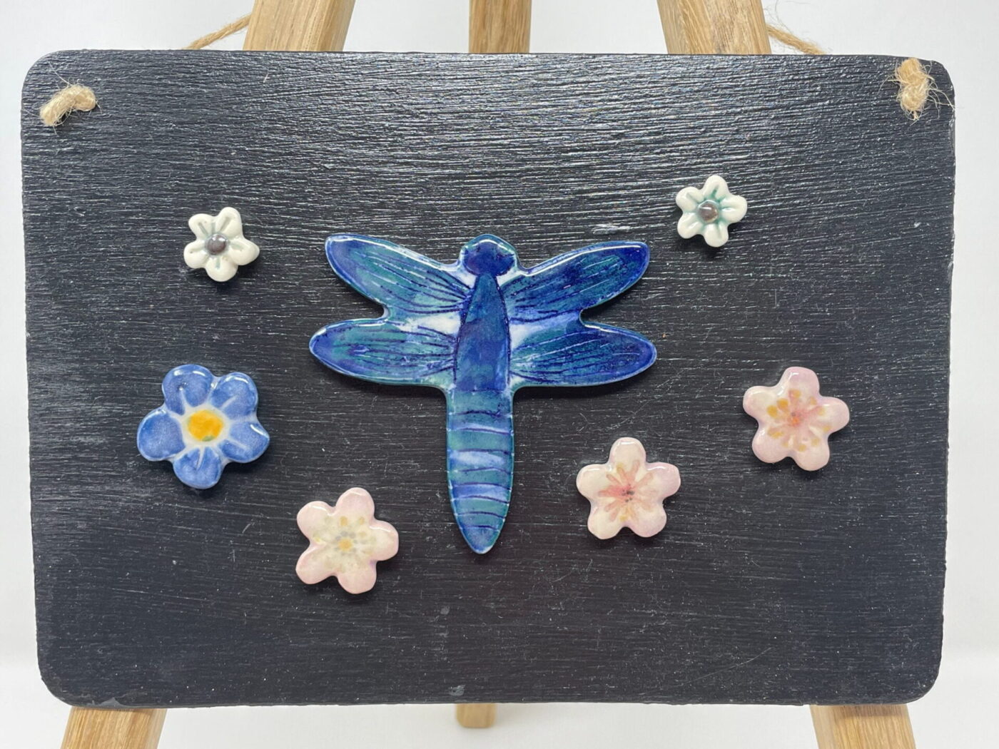 Cobalt Dragonfly Magnet Set — Pink & Blue Flowers