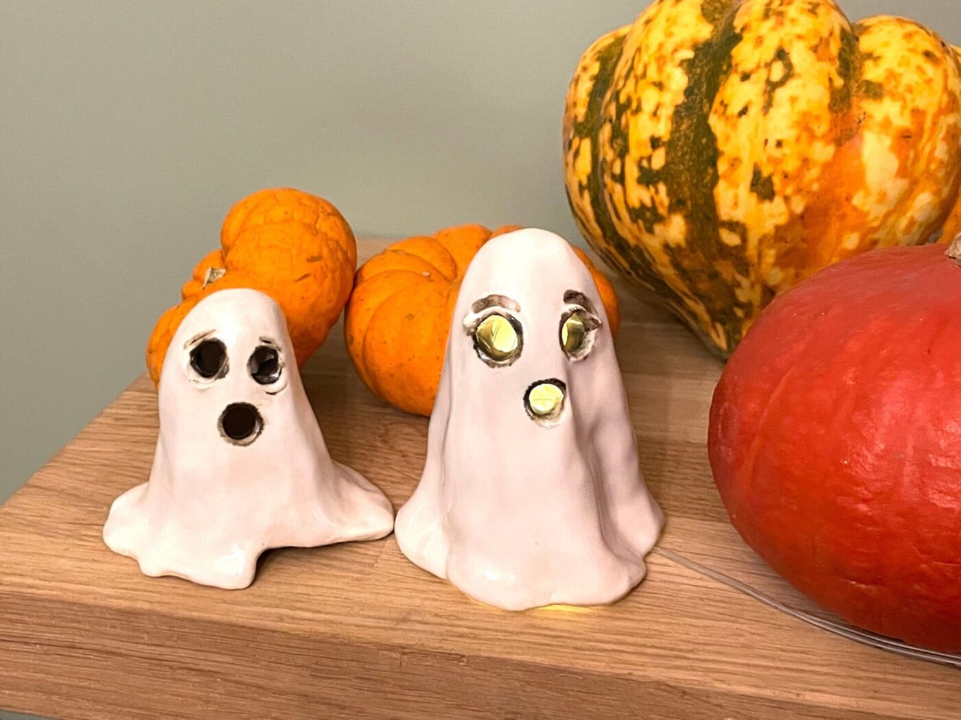 Halloween Ghost Mother & Son Ceramic Set — scale view