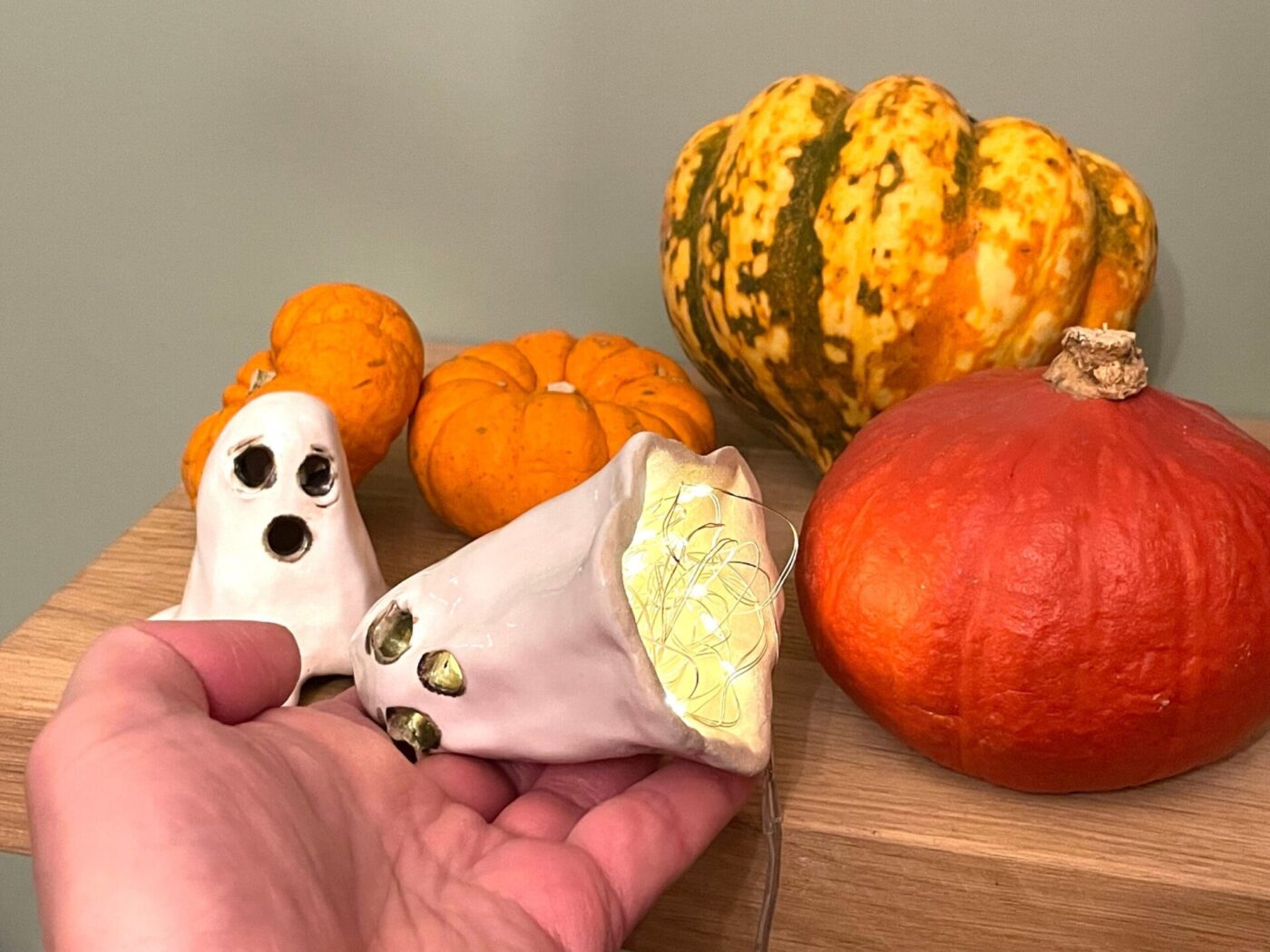 Halloween Ghost Mother & Son Ceramic Set — in use