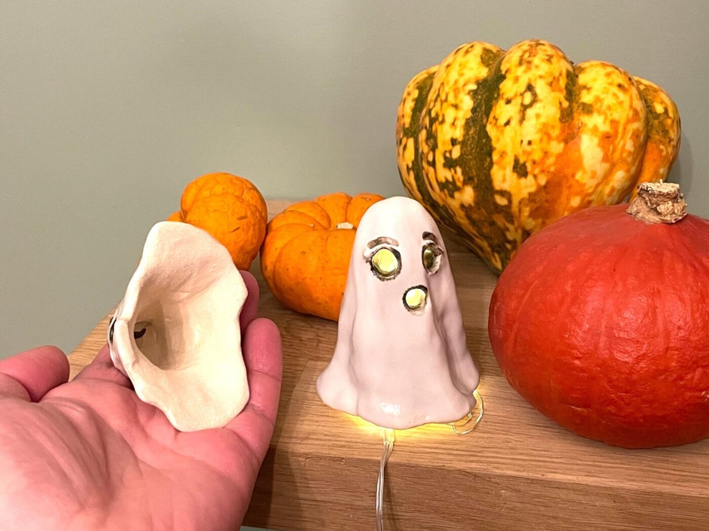 Halloween Ghost Mother & Son Ceramic Set — top view