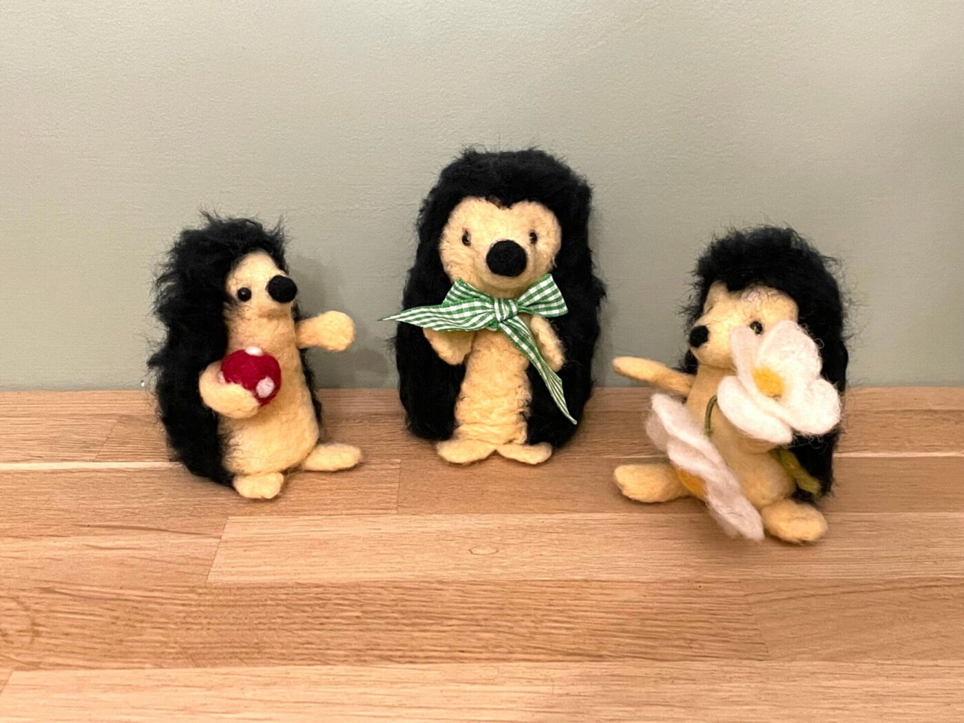 Wool Felted Hedgehog Family — in use