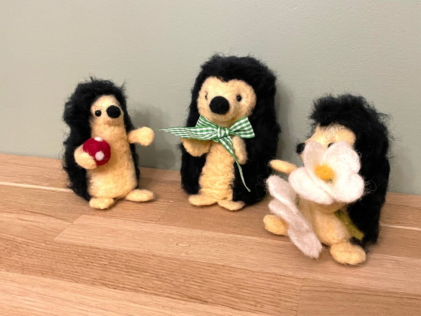 Wool Felted Hedgehog Family — scale view