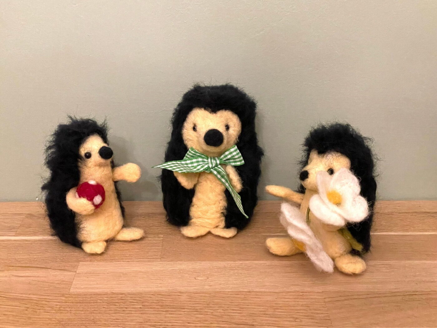 Wool Felted Hedgehog Family — styling detail