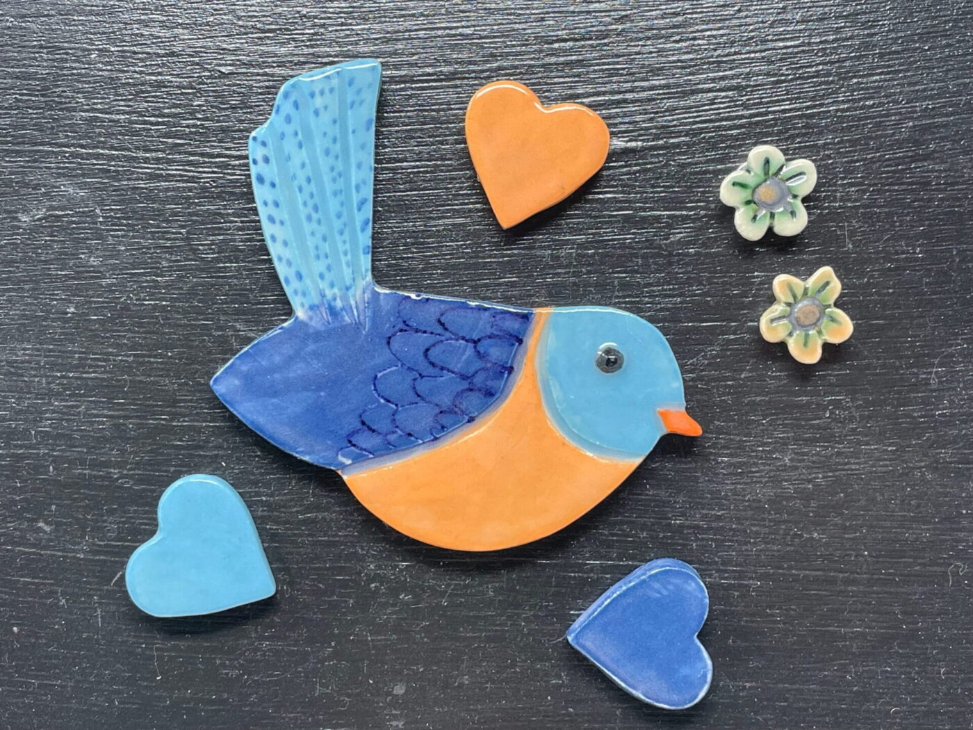 Bird, Hearts & Daisies Ceramic Magnet Set of 6