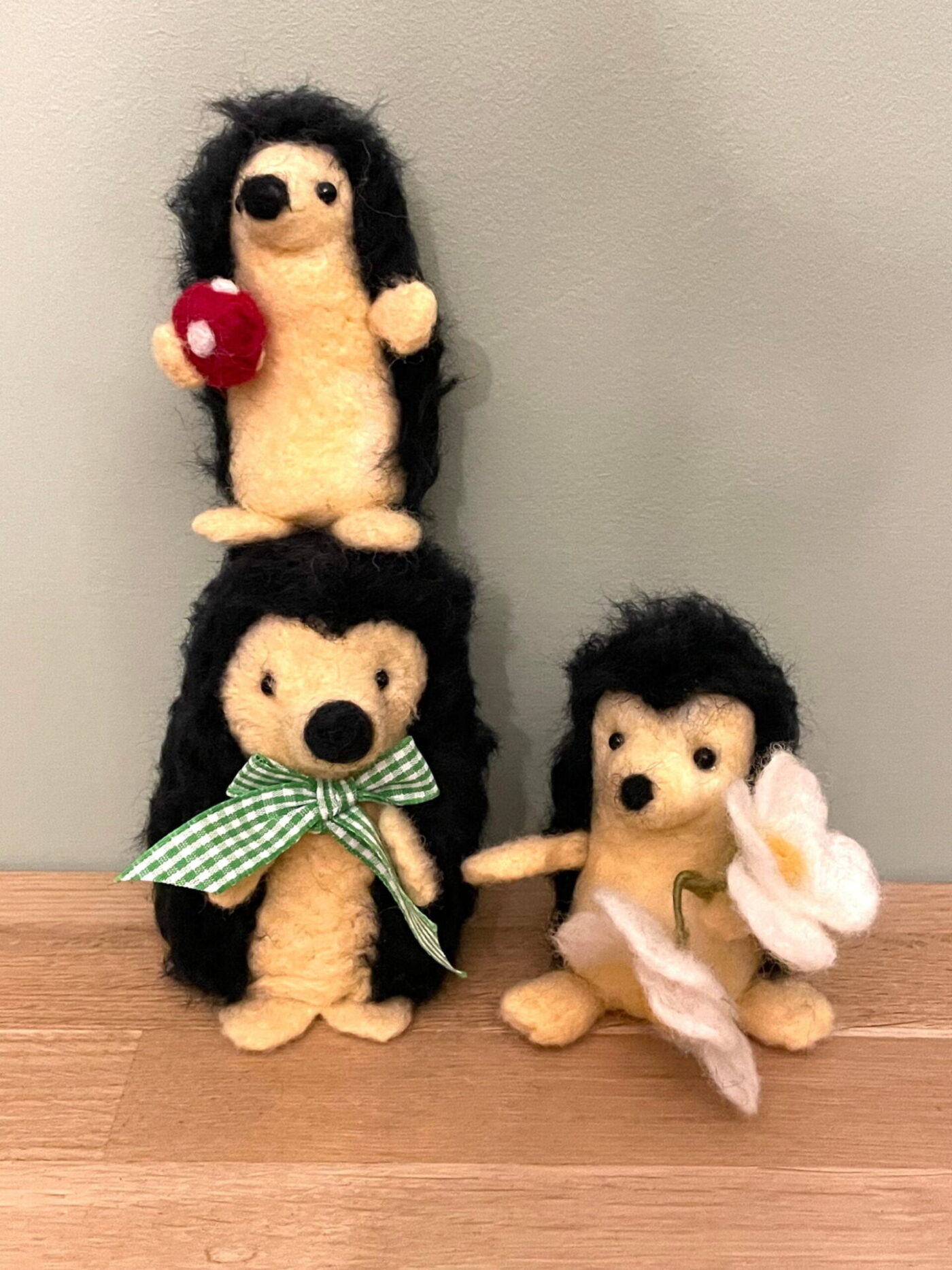 Wool Felted Hedgehog Family — back view