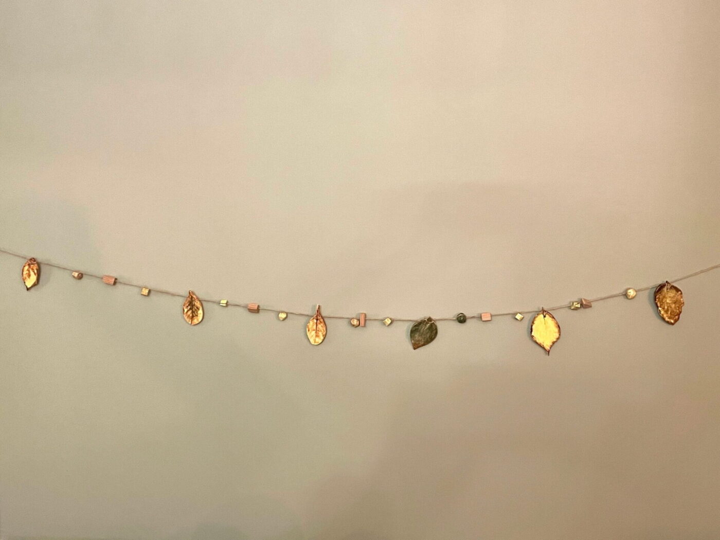 Ceramic Autumn Leaf Garland — Green, Yellow & Brown — alternate angle