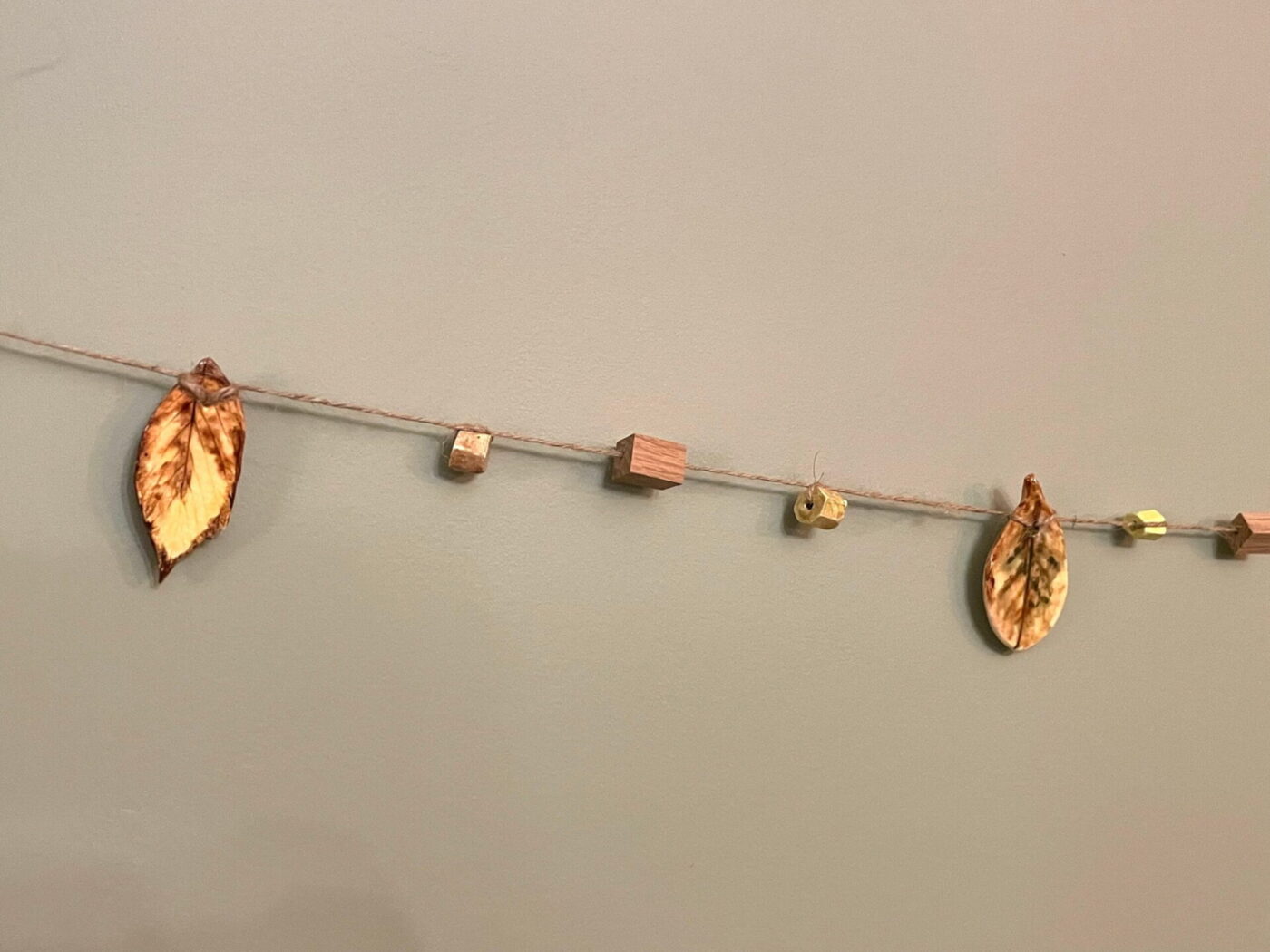 Ceramic Autumn Leaf Garland — Green, Yellow & Brown — back view