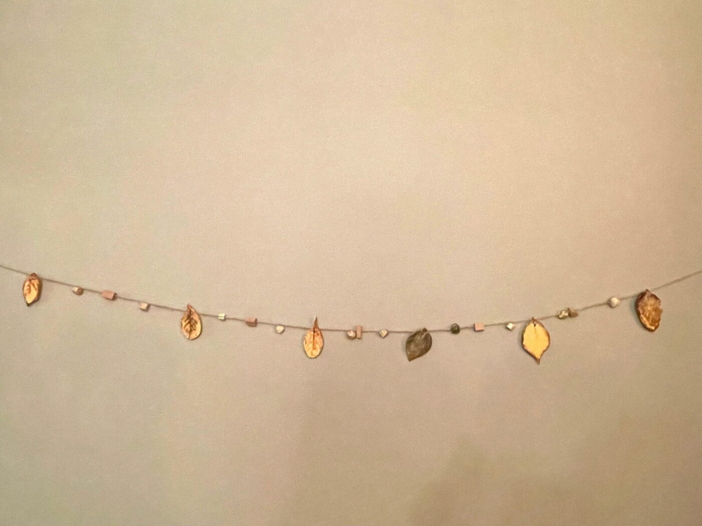 Ceramic Autumn Leaf Garland — Green, Yellow & Brown — styling detail